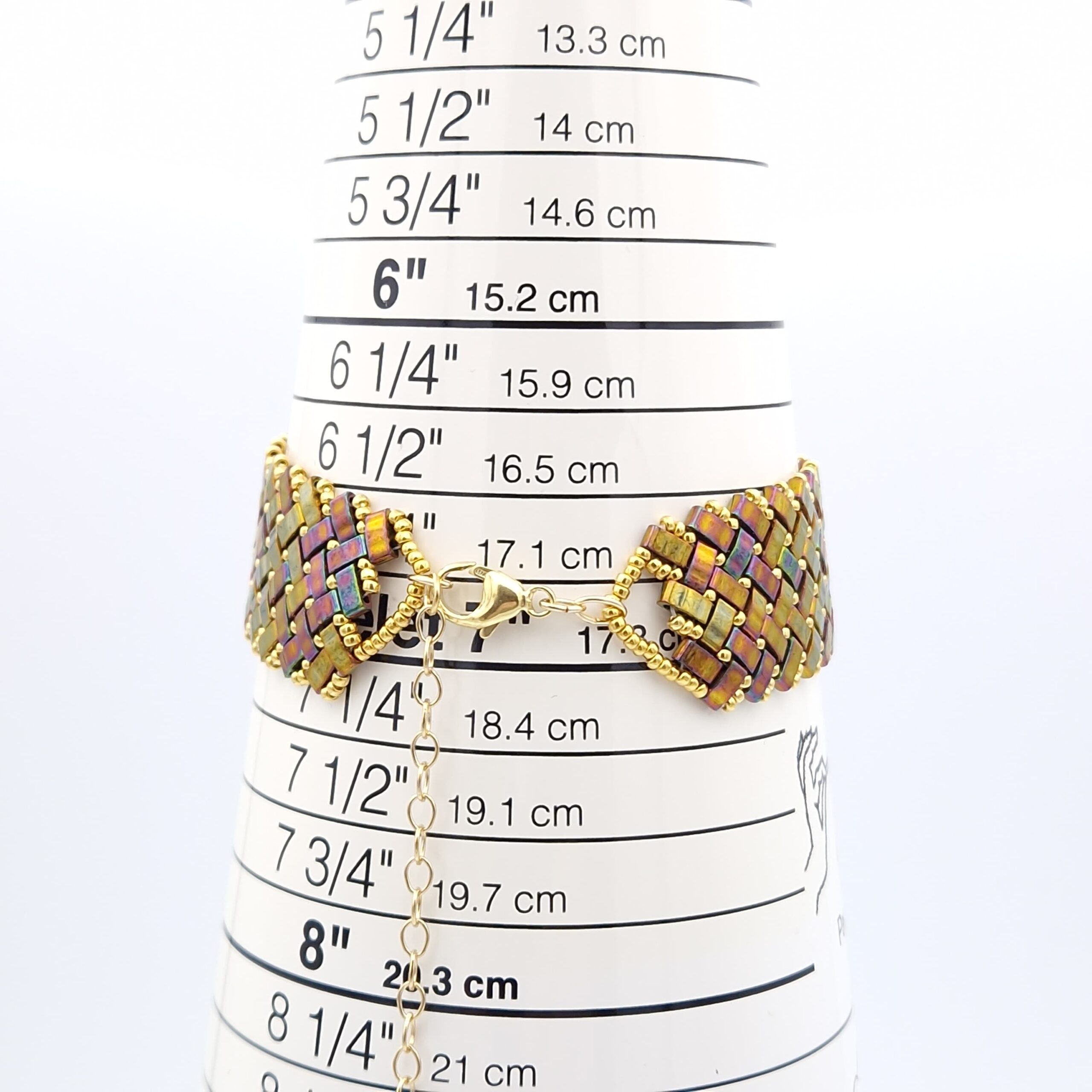 Bracelet tissé en perles Miyuki half tila doré à reflets multicolores – Image 3