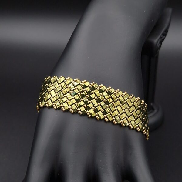 Bracelet tissé en perles Miyuki half tila vert