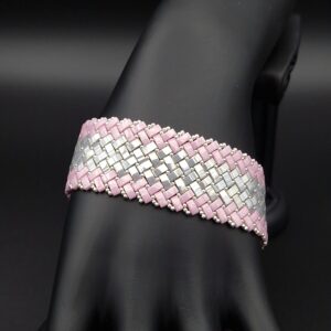 Bracelet tissé en perles Miyuki half tila gris et rose