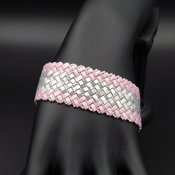 Bracelet tissé en perles Miyuki half tila gris et rose