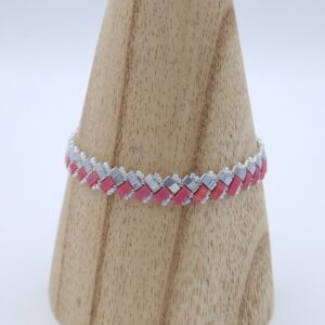 Bracelet tissé en perles Miyuki half tila rose et gris