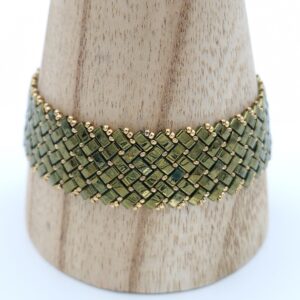 Bracelet tissé en perles Miyuki half tila vert