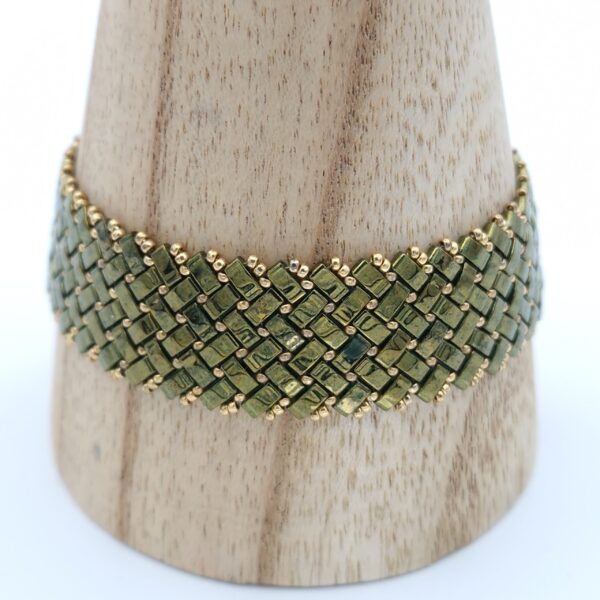 Bracelet tissé en perles Miyuki half tila vert – Image 2
