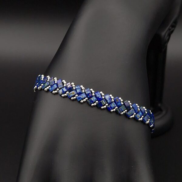 Bracelet tissé en perles Miyuki half tila bleu