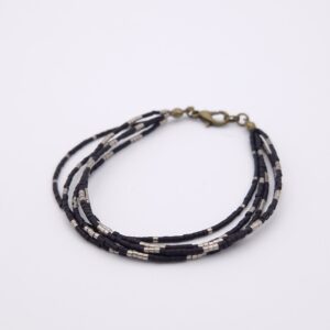 Bracelet fin 5 rangs noir/argent