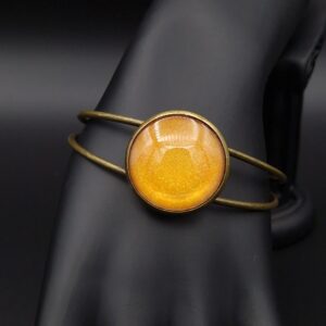 Bracelet cabochon réglable fleurs orange clair