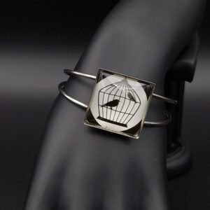Bracelet cabochon réglable oiseaux noir et blanc