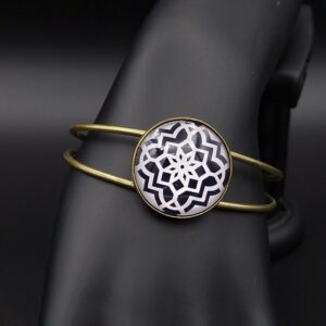 Bracelet cabochon réglable noir et blanc