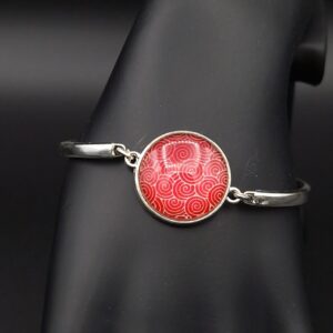 Bracelet cabochon réglable spirales rouges
