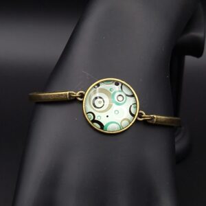 Bracelet cabochon réglable cercles verts
