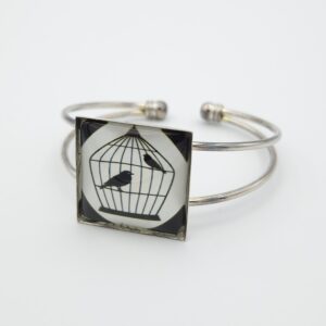 Bracelet cabochon réglable oiseaux noir et blanc