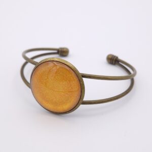 Bracelet cabochon réglable fleurs orange clair