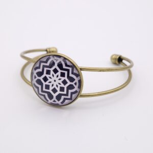 Bracelet cabochon réglable noir et blanc
