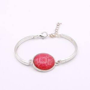 Bracelet cabochon réglable spirales rouges
