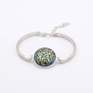 Bracelet cabochon réglable fleurs multicolores
