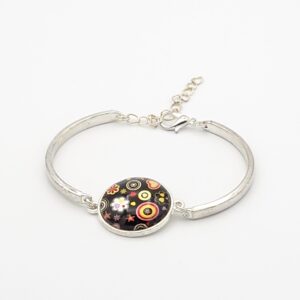 Bracelet cabochon réglable multicolore fond noir