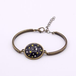 Bracelet cabochon réglable étoiles sur fond noir