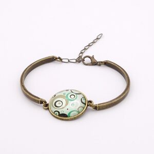 Bracelet cabochon réglable cercles verts