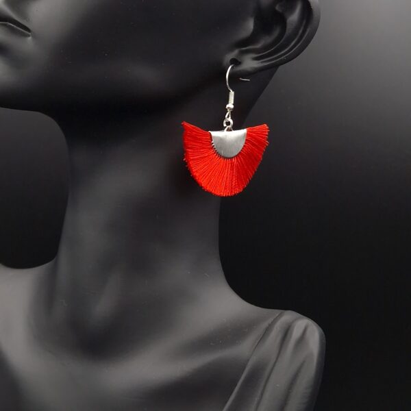 Boucles d'oreilles éventail demi-lune rouge