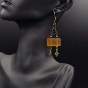 Boucles d&rsquo;oreilles orange givré et bronze