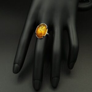Bague couleur ambre feuille d&rsquo;argent