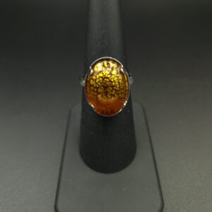 Bague couleur ambre feuille d&rsquo;argent