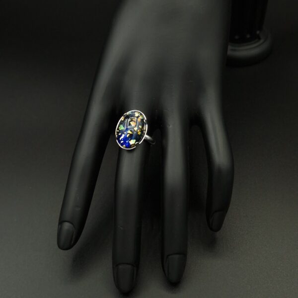 Bague paillettes fond bleu