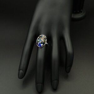 Bague paillettes fond bleu