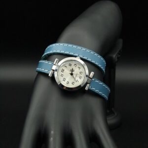 Montre cuir double tour bleue