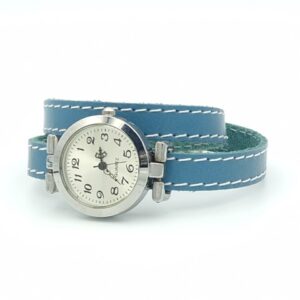 Montre cuir double tour bleue